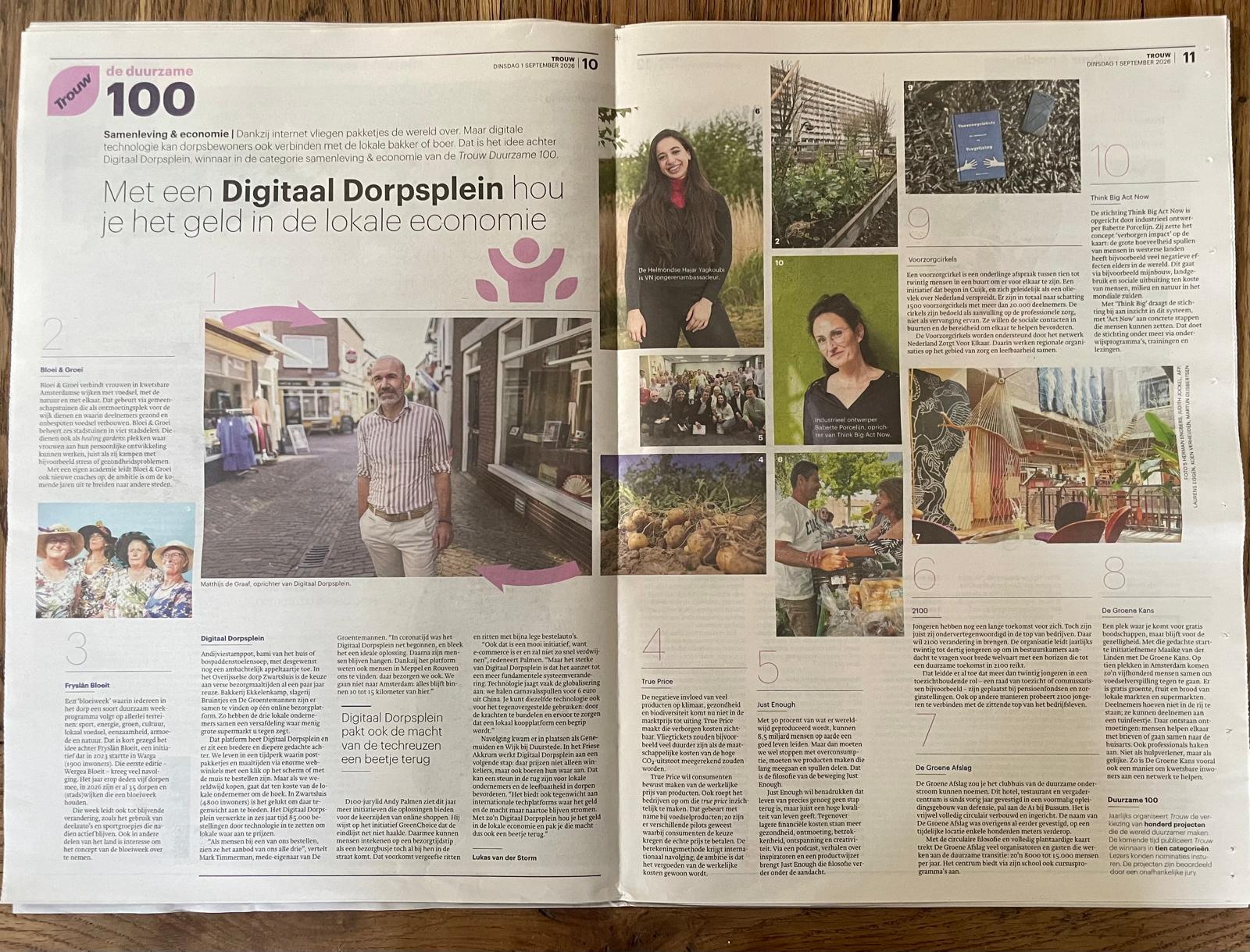 Think Big Act Now staat in de Trouw Duurzame 100!